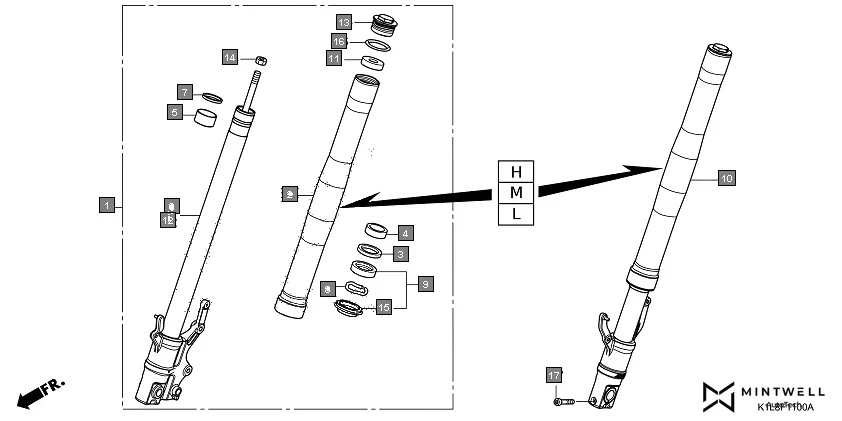 F-11 FRONT FORK assembly diagram for HONDA Hornet 2.0 CBF190MAN