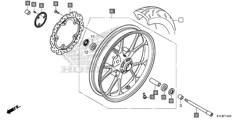 F-14-40 FRONT WHEEL assembly diagram for HONDA Hornet 2.0 CBF190MAM