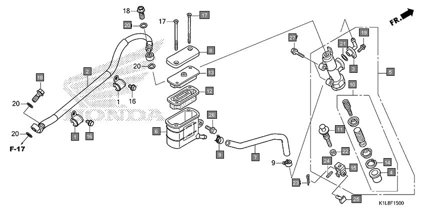 F-15 REAR BRAKE MASTER CYLINDER assembly diagram for HONDA Hornet 2.0 CBF190MAN