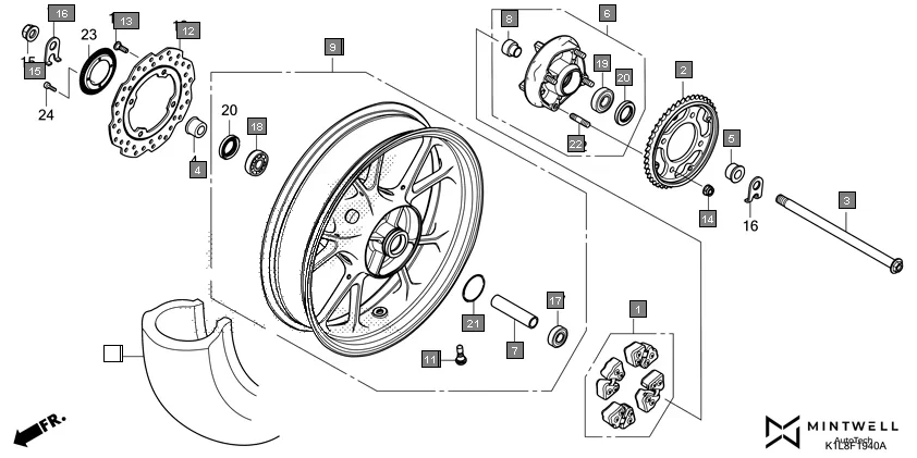 F-19-40 REAR WHEEL assembly diagram for HONDA Hornet 2.0 CBF190MAM