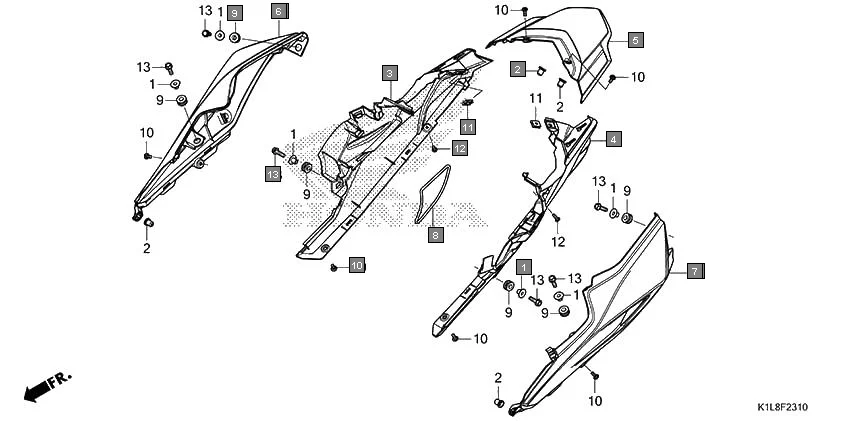 F-23-10 REAR COWL assembly diagram for HONDA Hornet 2.0 CBF190MAM