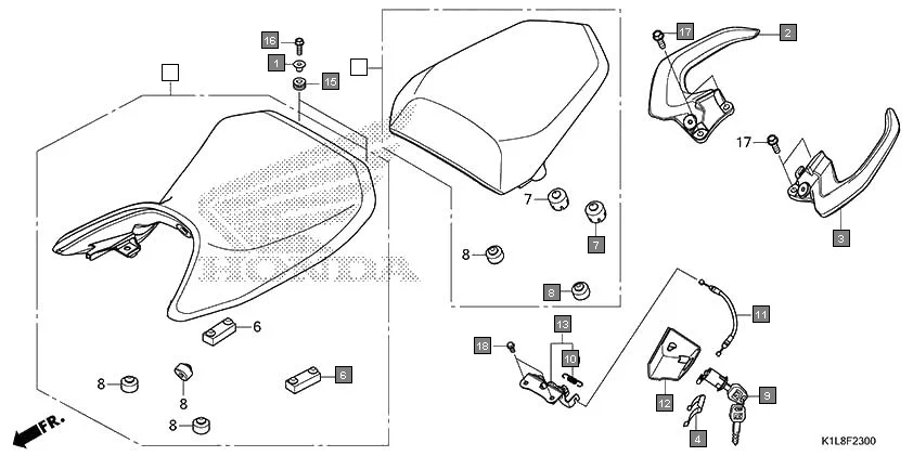 F-23 SEAT assembly diagram for HONDA Hornet 2.0 CBF190MAN