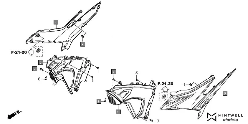 F-24 SIDE COVER assembly diagram for HONDA Hornet 2.0 CBF190MAN