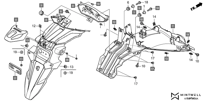 F-34 REAR FENDER diagram showing 61103-357-000