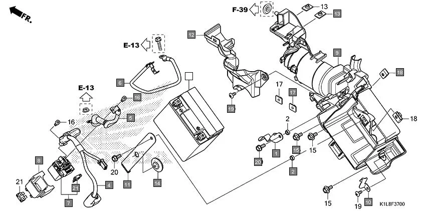F-37 BATTERY assembly diagram for HONDA Hornet 2.0 CBF190MAM