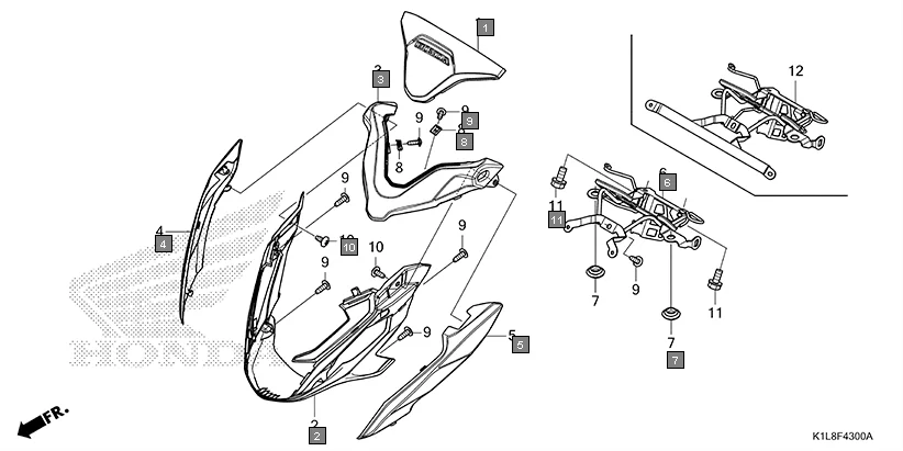 F-43 FRONT COWL assembly diagram for HONDA Hornet 2.0 CBF190MAN