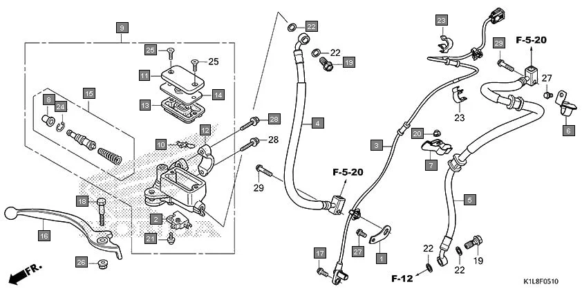 F-5-10 FRONT BRAKE MASTER CYLINDER diagram showing 45513-HA2-006