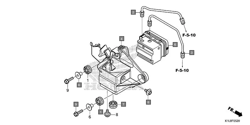 F-5-20 ABS MODULATOR/BRAKE PIPE assembly diagram for HONDA Hornet 2.0 CBF190MAM
