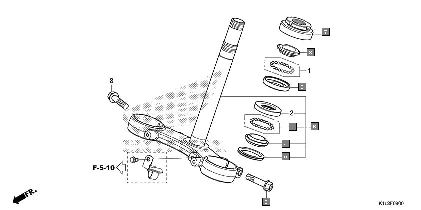 F-9 STEERING STEM assembly diagram for HONDA Hornet 2.0 CBF190MAM
