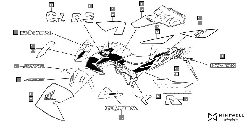 F-50-1 MARK(CBF190MAM) assembly diagram for HONDA Hornet 2.0 CBF190MAM
