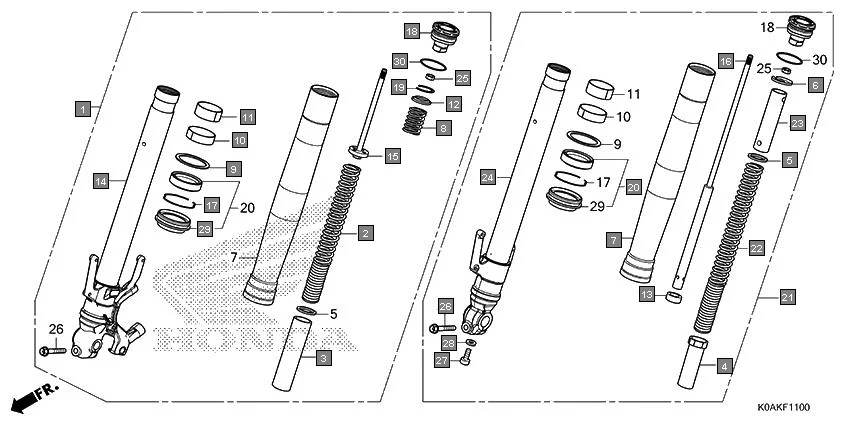 F-11 FRONT FORK assembly diagram for HONDA CB300R CBF300NAK
