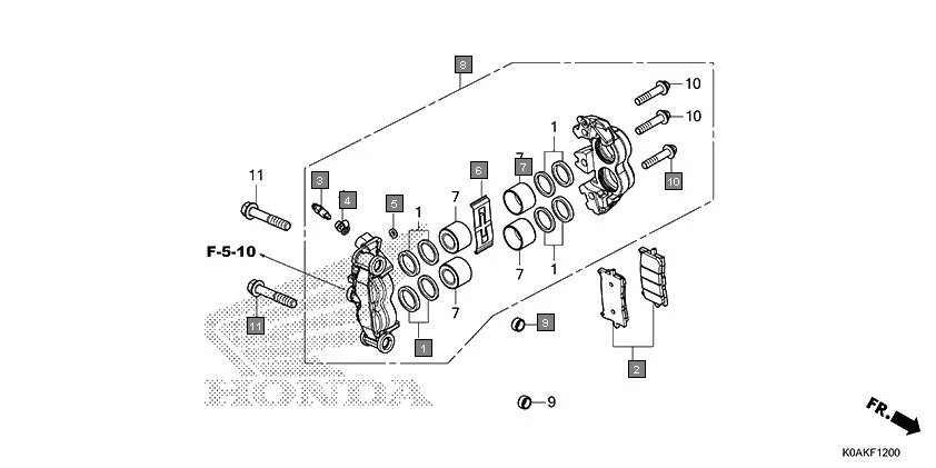 F-12 FRONT BRAKE CALIPER assembly diagram for HONDA CB300R CBF300NAK