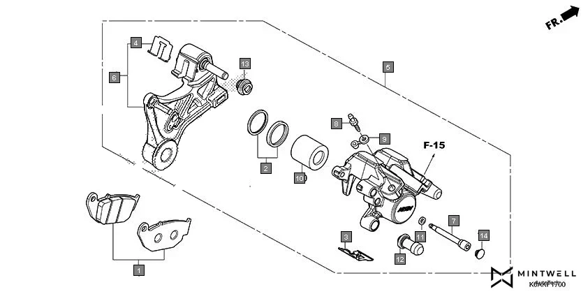 F-17 REAR BRAKE CALIPER assembly diagram for HONDA CB300R CBF300NAK