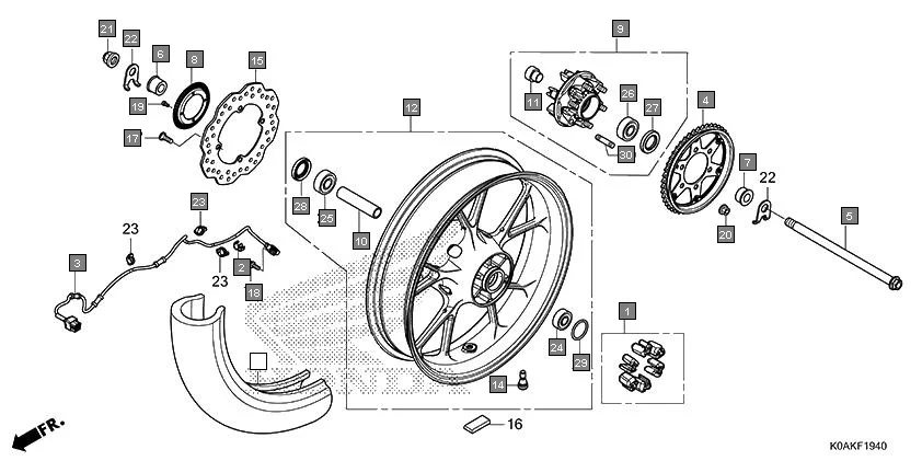 F-19-40 REAR WHEEL diagram showing 42313-KYJ-900