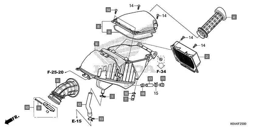 F-25 AIR CLEANER assembly diagram for HONDA CB300R CBF300NAN