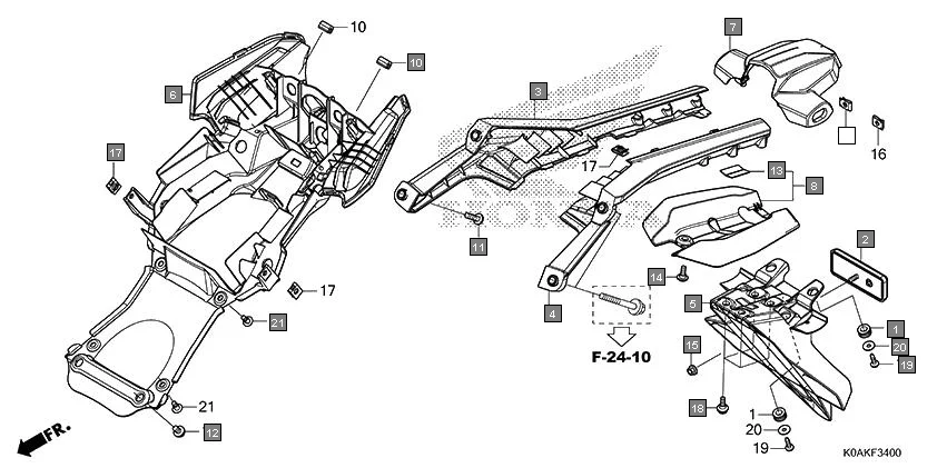 F-34 REAR FENDER diagram showing 90116-K0A-E11