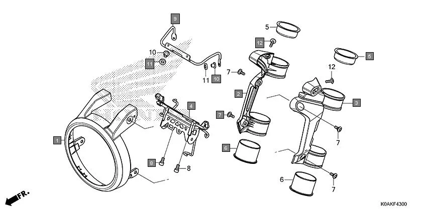 F-43 FRONT COWL assembly diagram for HONDA CB300R CBF300NAK