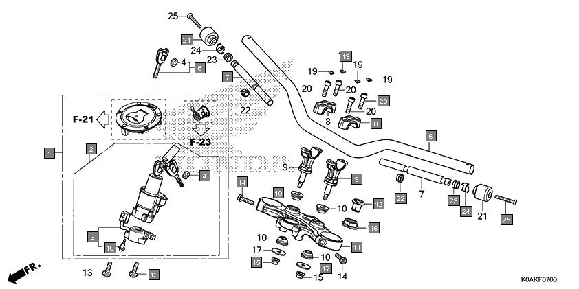F-7 HANDLE PIPE/TOP BRIDGE diagram showing 90191-KYJ-900