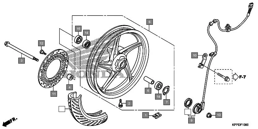 F-10 FRONT WHEEL assembly diagram for HONDA CBR150R CBR150RG