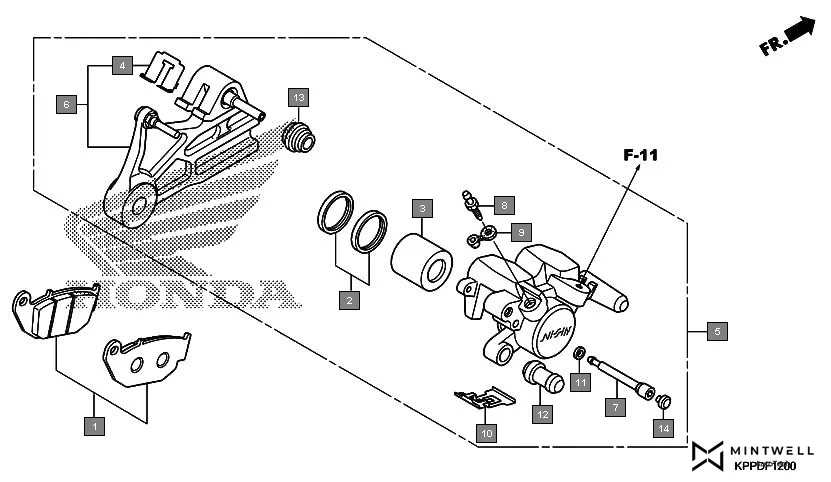 F-12 REAR BRAKE CALIPER assembly diagram for HONDA CBR150R CBR150RG