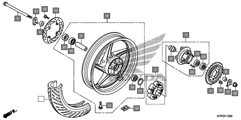 F-13 REAR WHEEL assembly diagram for HONDA CBR150R CBR150RG