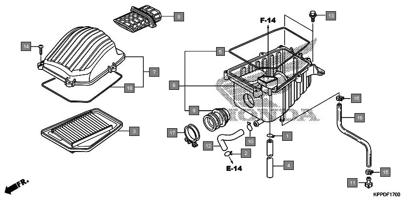 F-17 AIR CLEANER assembly diagram for HONDA CBR150R CBR150RG