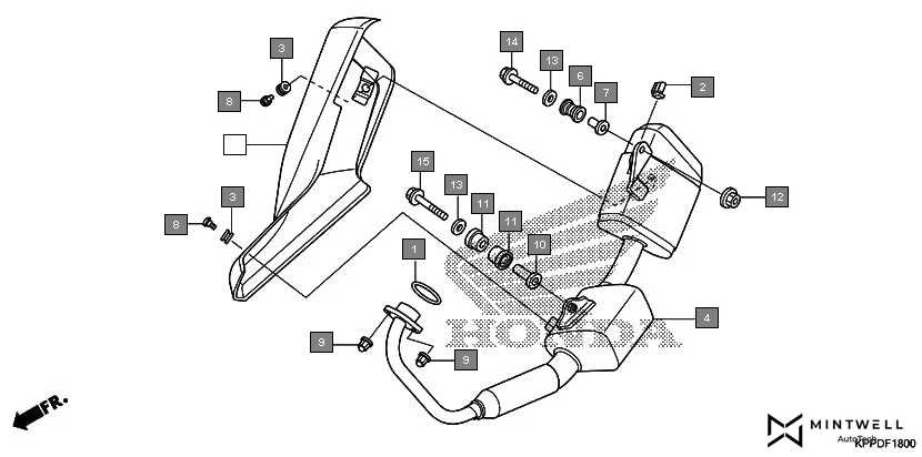 F-18 EXHAUST MUFFLER assembly diagram for HONDA CBR150R CBR150RG