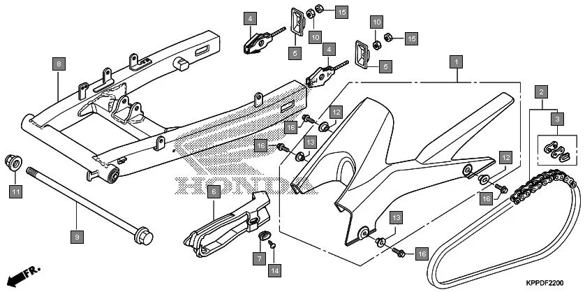 F-22 SWINGARM diagram showing 52200-KPP-N00ZA