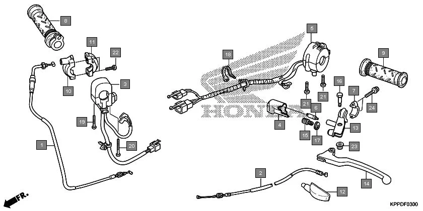 F-3 HANDLE LEVER/SWITCH/CABLE assembly diagram for HONDA CBR150R CBR150RG