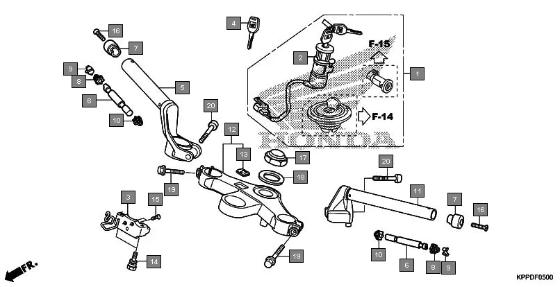 F-5 HANDLE PIPE/TOP BRIDGE assembly diagram for HONDA CBR150R CBR150RG