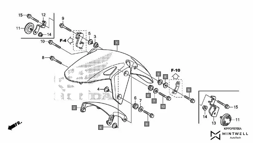 F-7 FRONT FENDER assembly diagram for HONDA CBR150R CBR150RG