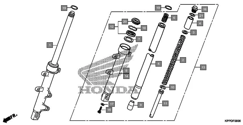 F-8 FRONT FORK assembly diagram for HONDA CBR150R CBR150RC