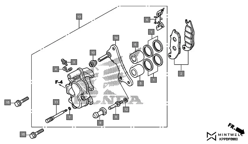 F-9 FRONT BRAKE CALIPER assembly diagram for HONDA CBR150R CBR150RC