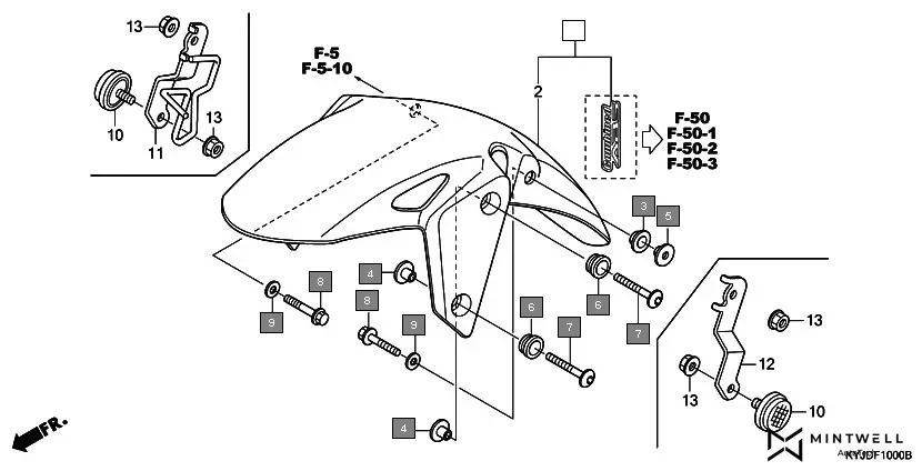 F-10 FRONT FENDER assembly diagram for HONDA CBR250R CBR250RB