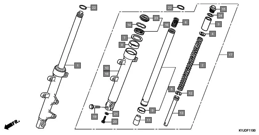 F-11 FRONT FORK assembly diagram for HONDA CBR250R CBR250RB
