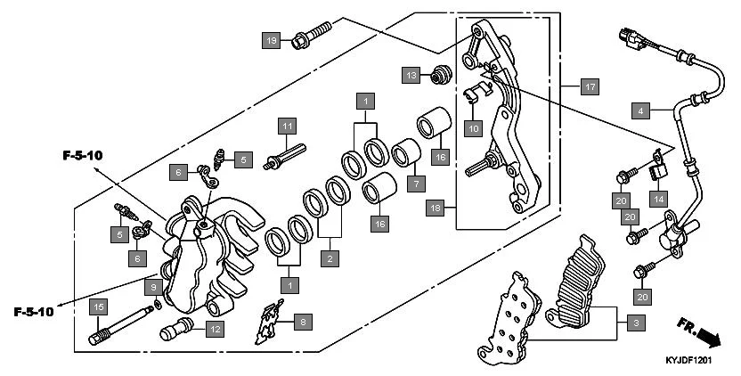 F-12-1 FRONT BRAKE CALIPER(CBR250RA) assembly diagram for HONDA CBR250R CBR250RAB