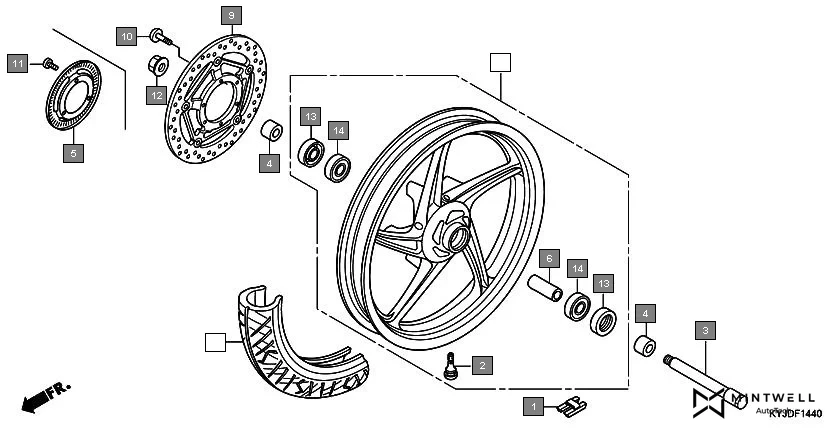 F-14-40 FRONT WHEEL assembly diagram for HONDA CBR250R CBR250RB