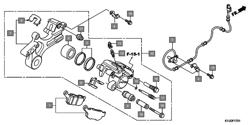 F-17-1 REAR BRAKE CALIPER(CBR250RA) diagram showing 43150-KYJ-911