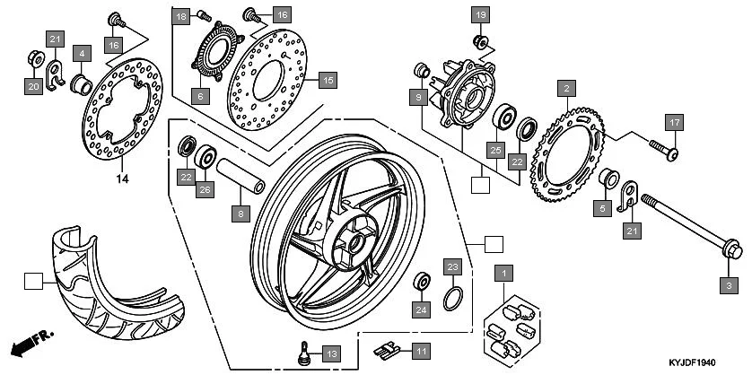 F-19-40 REAR WHEEL assembly diagram for HONDA CBR250R CBR250RB