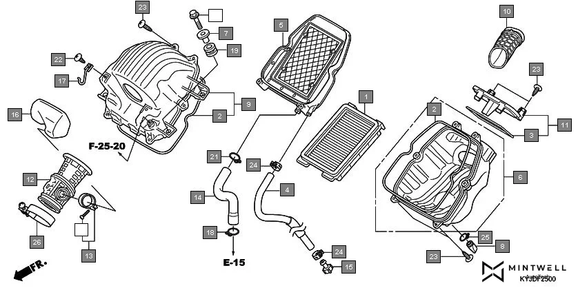 F-25 AIR CLEANER assembly diagram for HONDA CBR250R CBR250RB