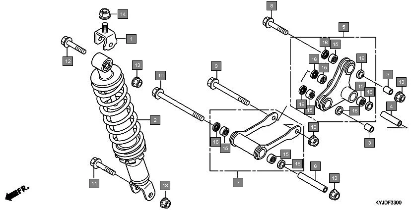 F-33 REAR CUSHION assembly diagram for HONDA CBR250R CBR250RB