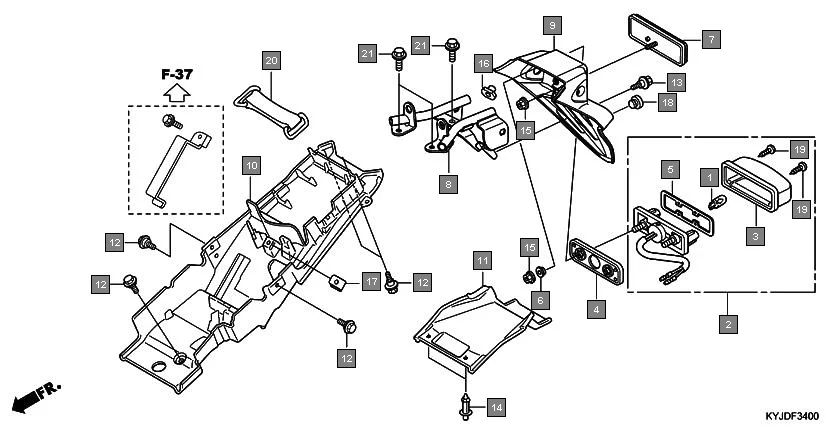 F-34 REAR FENDER assembly diagram for HONDA CBR250R CBR250RB