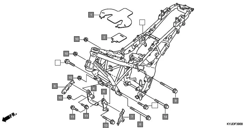 F-39 FRAME BODY assembly diagram for HONDA CBR250R CBR250RB