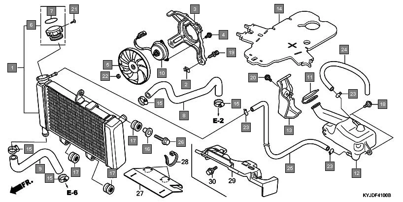 F-41 RADIATOR assembly diagram for HONDA CBR250R CBR250RB