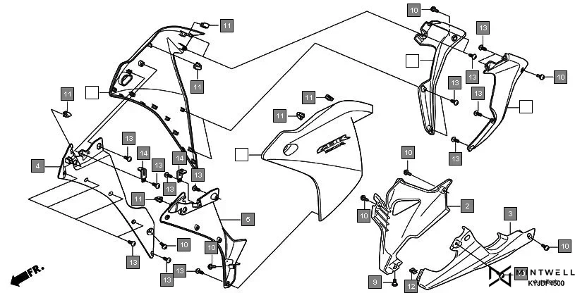 F-45 MIDDLE COWL/UNDER COWL assembly diagram for HONDA CBR250R CBR250RB