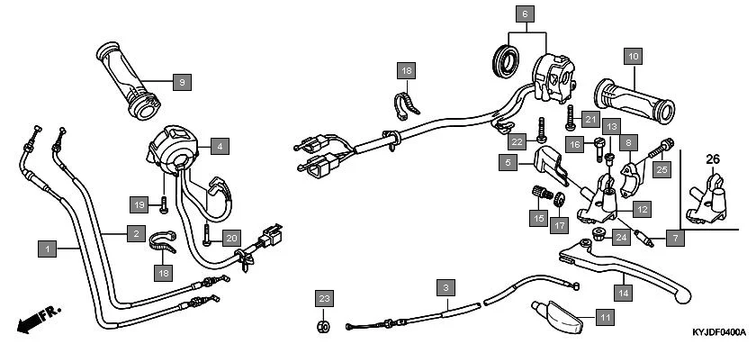 F-4 HANDLE LEVER/SWITCH/CABLE assembly diagram for HONDA CBR250R CBR250RB