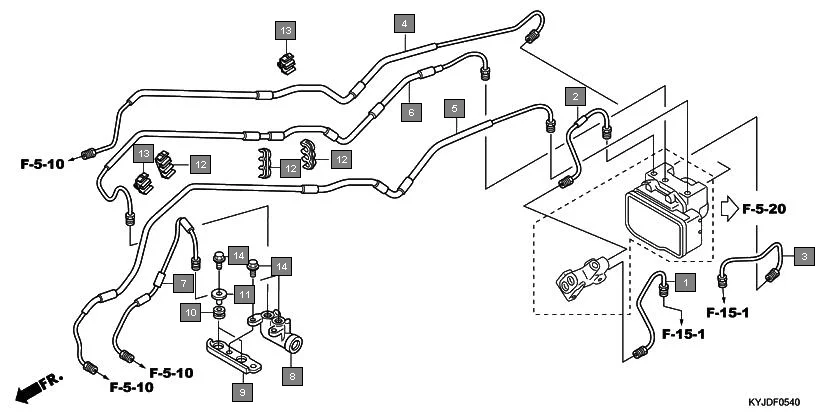F-5-40 BRAKE PIPE assembly diagram for HONDA CBR250R CBR250RAB
