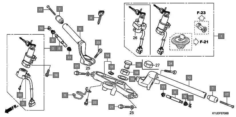 F-7 HANDLE PIPE/TOP BRIDGE assembly diagram for HONDA CBR250R CBR250RB