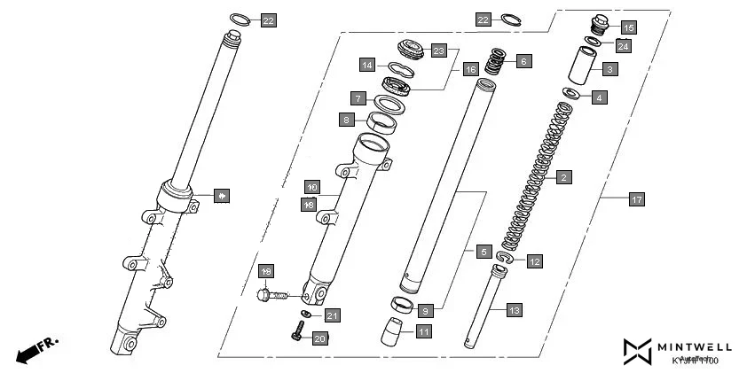 F-11 FRONT FORK diagram showing 51440-KYJ-711