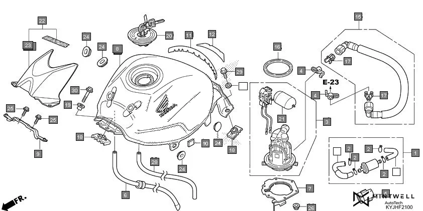 F-21 FUEL TANK assembly diagram for HONDA CBR250R CBR250RJ